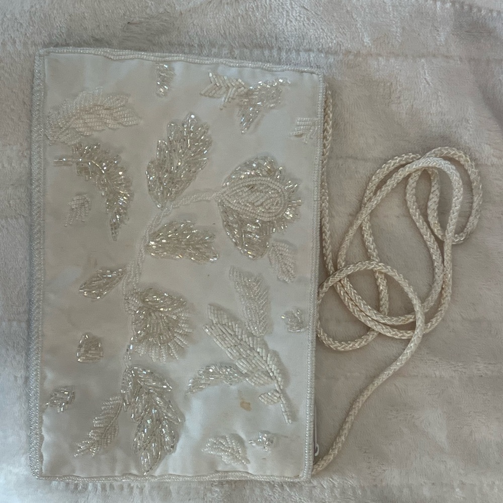 Elegant White Beaded Clutch